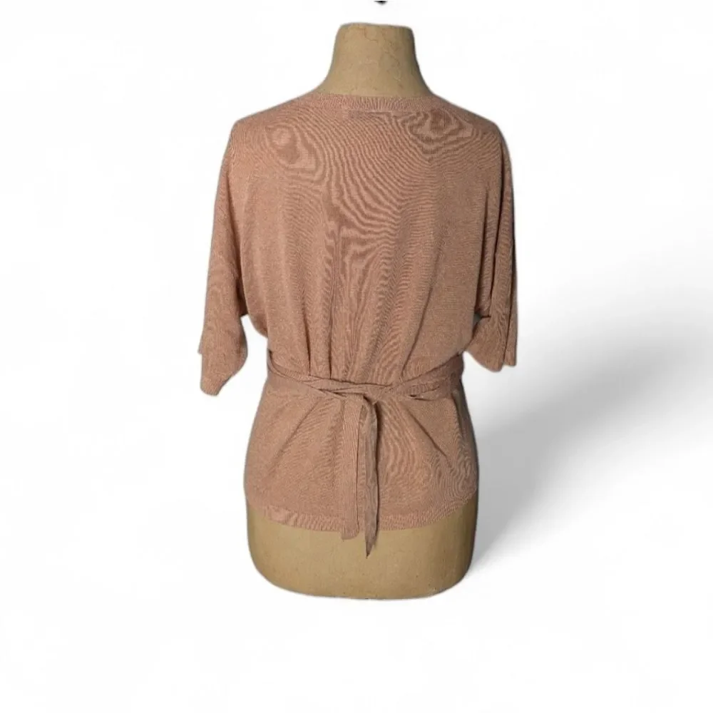 ZARA Tan Linen Blend Boxy Short Sleeve Bandage Wrap Crop Short Sleeve T Shirt S